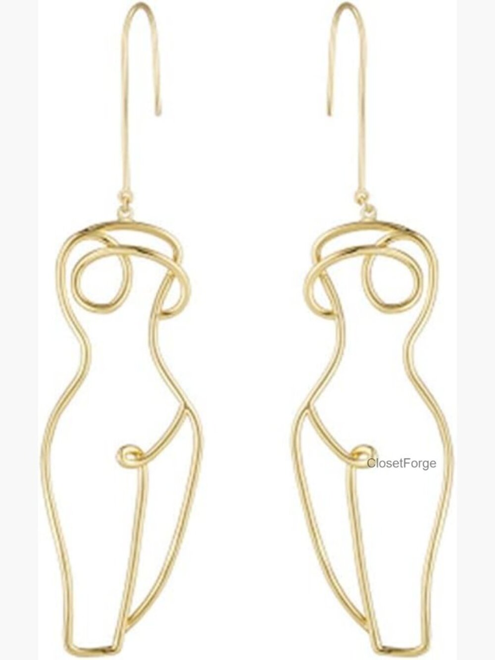 Gold Tone Abstract Face Dangle Earrings Geometric Hollow Out Ethnic Stud